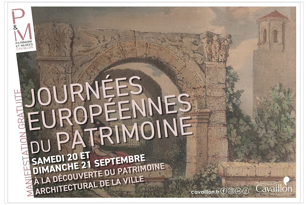 Journées Européennes du Patrimoine à Cavaillon 2025 – Découverte du patrimoine architectural Affiche officielle des Journées Européennes du Patrimoine à Cavaillon 2025, consacrées au patrimoine architectural de la ville