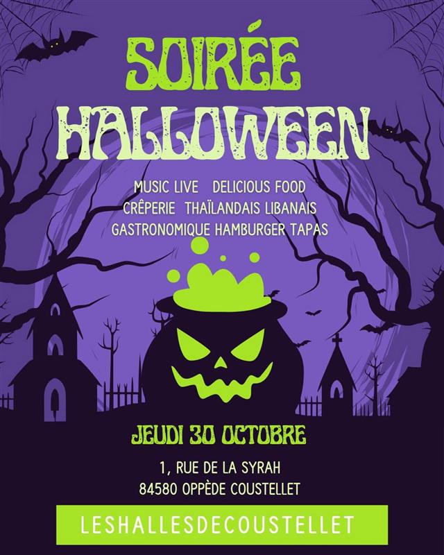 Soirée Halloween aux Halles de Coustellet - Concert live et food trucks à Oppède Affiche Soirée Halloween aux Halles de Coustellet à Oppède, concert live et food trucks gourmands