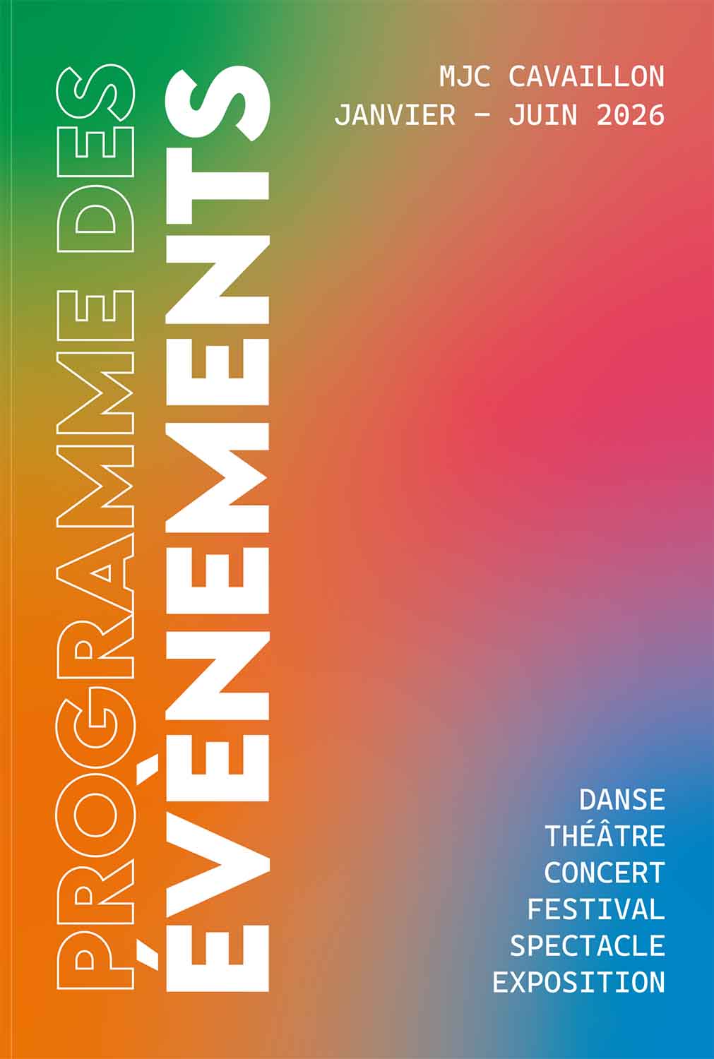 Programme des événements de la MJC de Cavaillon (janvier à juin 2026) : concerts, spectacles, festival et expositions au Grenier