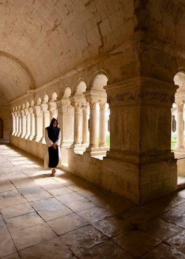 Cloître de l’abbaye de Sénanque, galerie romane cistercienne marquant l’introduction au parcours de visite