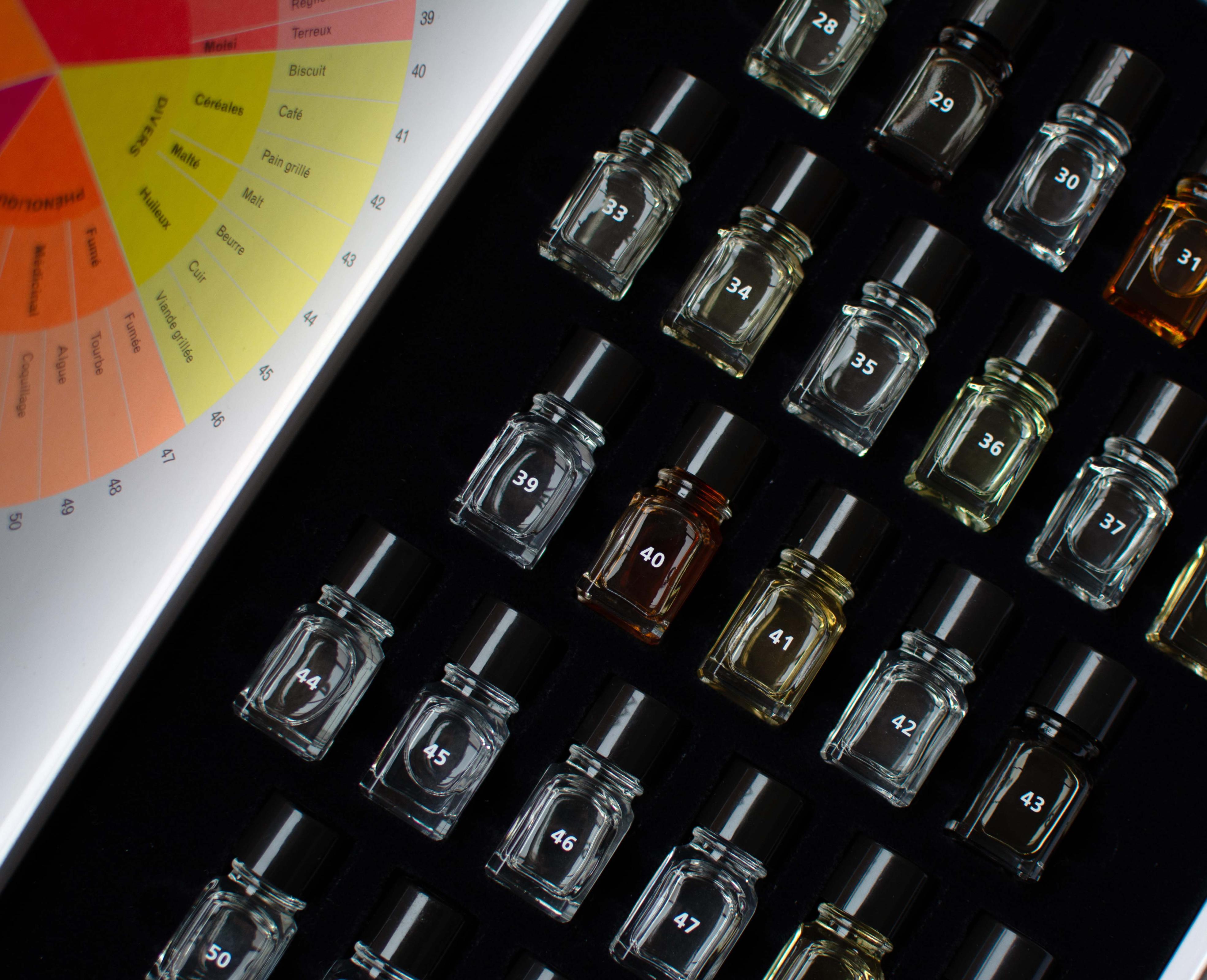 Flacons d’arômes utilisés pour un atelier sensoriel autour du goût et des odeurs au Festival Confit !