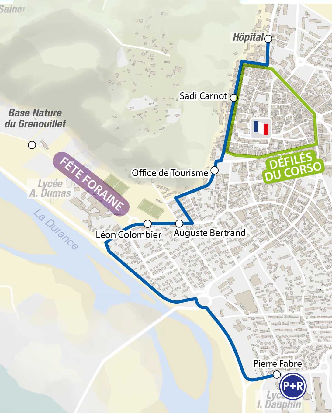 Plan du parcours des défilés du Corso de Cavaillon 2026