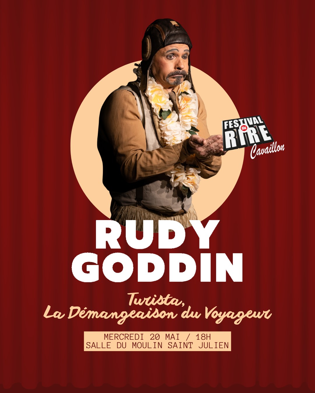 Affiche du spectacle visuel Turista de Rudy Goddin au Festival du Rire de Cavaillon 2026