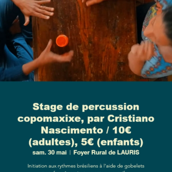 Stage de percussion copomaxixe avec Cristiano Nascimiento - Festival  Voix Partagées 