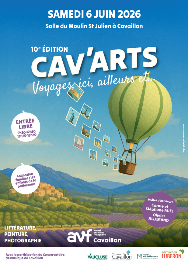 Affiche de Cav’Arts 2026 à Cavaillon, festival autour de la littérature, de la peinture et de la photographie