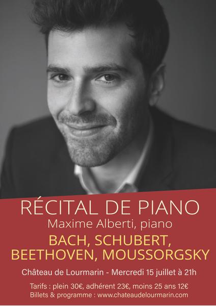 Affiche du récital de piano de Maxime Alberti au Château de Lourmarin