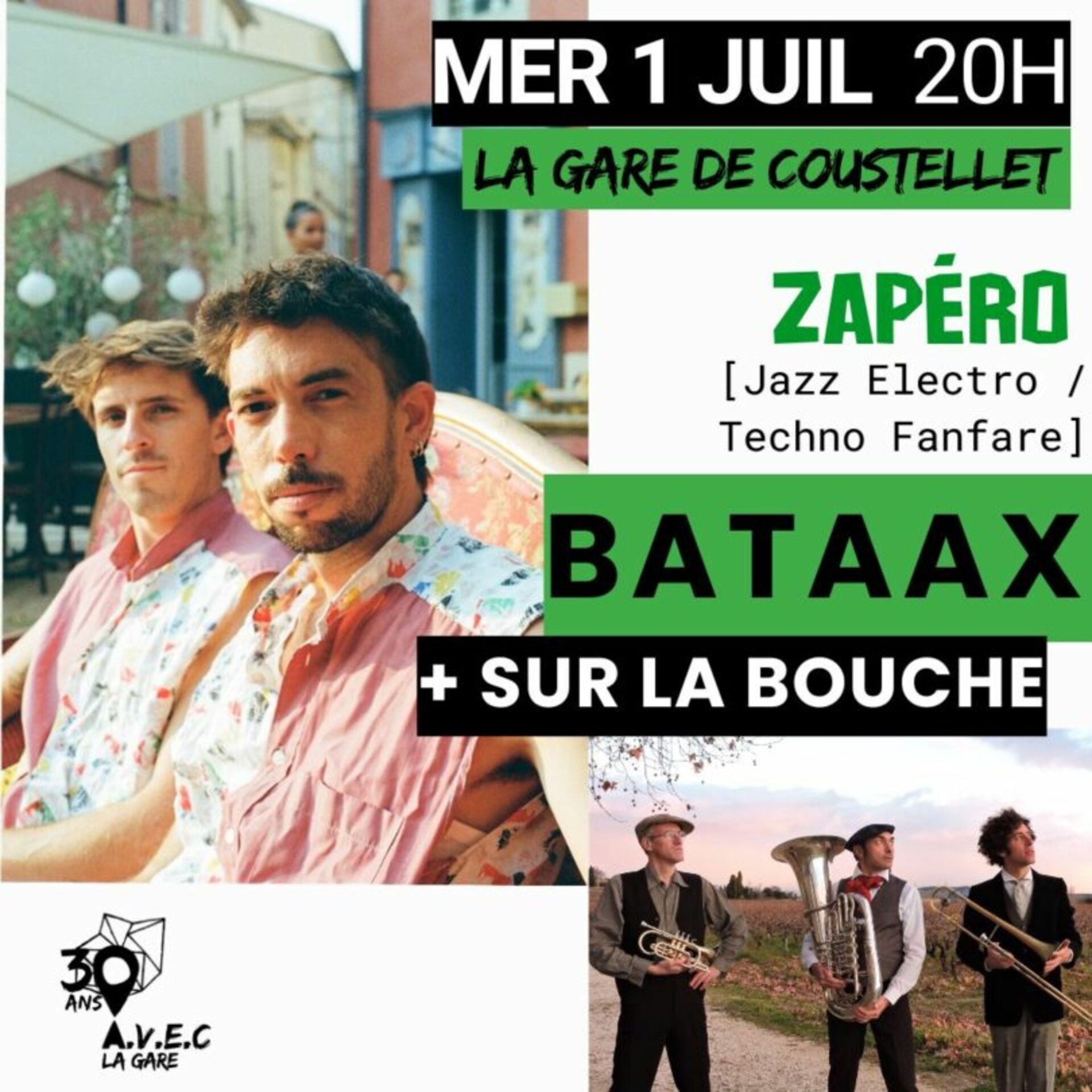 Zapéro Concert BATAAX + SUR LA BOUCHE à La Gare de Coustellet Affiche du Zapéro Concert BATAAX + SUR LA BOUCHE à La Gare de Coustellet