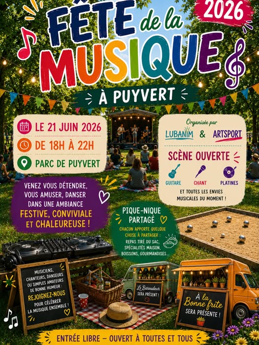Fête de la Musique à Puyvert Affiche de la Fête de la Musique à Puyvert au parc de loisirs