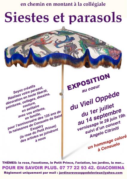 Siestes et Parasols, exposition au Vieil Oppède Affiche de l’exposition Siestes et Parasols au cœur du Vieil Oppède