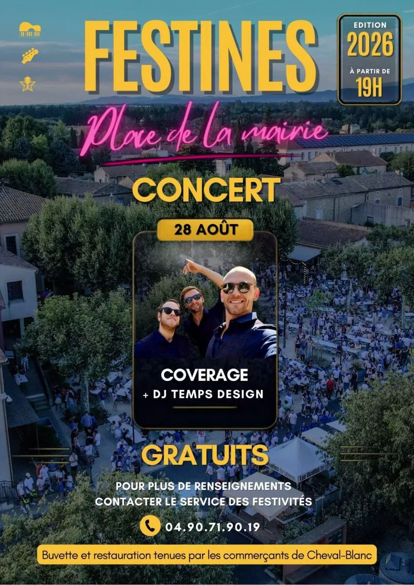 Coverage et DJ Temps Design aux Festines de Cheval-Blanc Affiche du concert Coverage et DJ Temps Design aux Festines de Cheval-Blanc