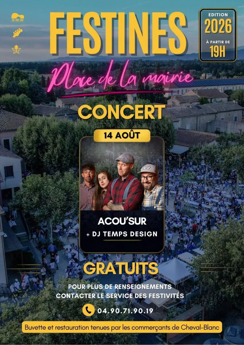 Affiche du concert Acou’Sur et DJ Temps Design aux Festines de Cheval-Blanc
