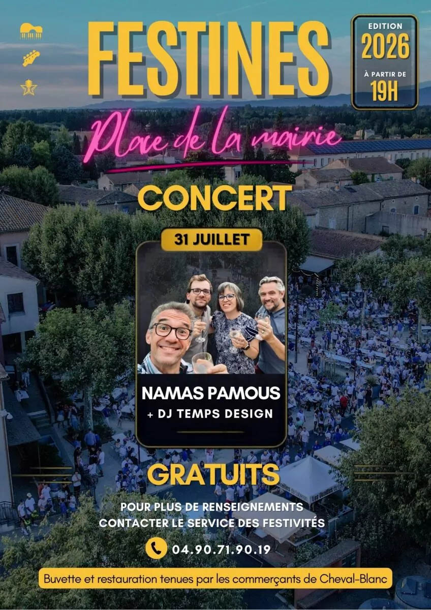 Namas Pamous et DJ Temps Design aux Festines de Cheval-Blanc Affiche du concert Namas Pamous et DJ Temps Design aux Festines de Cheval-Blanc