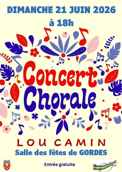 Concert de la Chorale Lou Camin à Gordes Affiche du concert de la Chorale Lou Camin à la salle des fêtes de Gordes