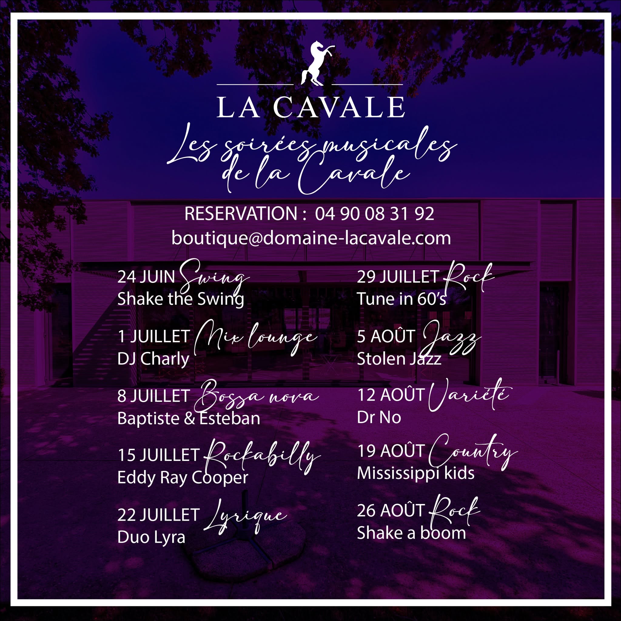 Les Mercredis de La Cavale à Cucuron Affiche des Mercredis de La Cavale, soirées musicales à Cucuron