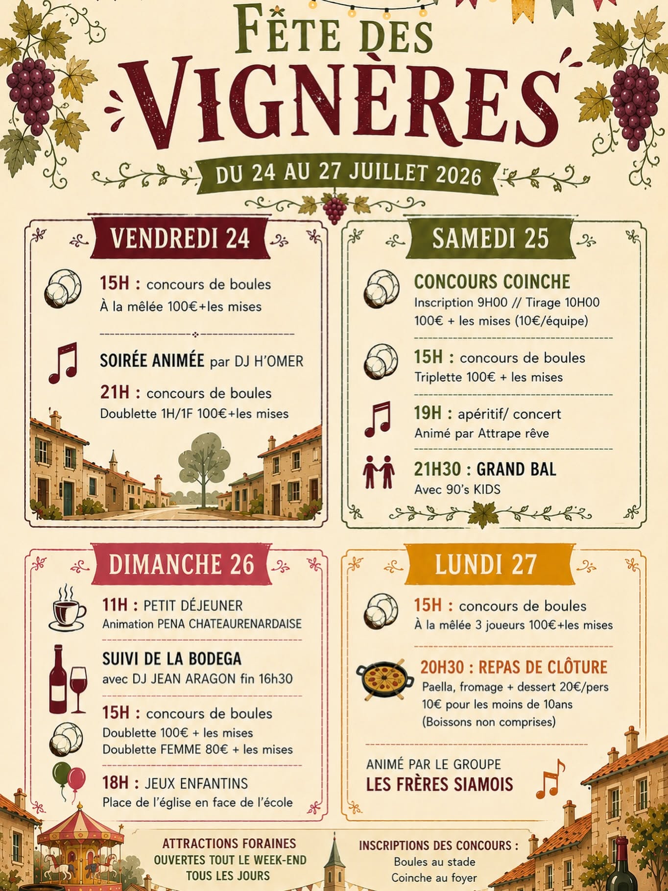Affiche de la Fête des Vignères à Cavaillon avec programme des animations