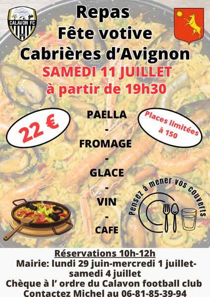 Affiche du repas de la fête votive à Cabrières-d’Avignon