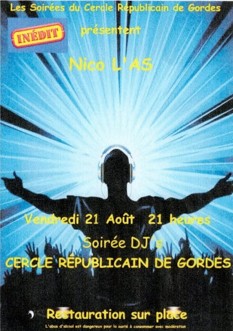 Soirée DJ Nico L’AS au Cercle Républicain de Gordes Affiche de la soirée DJ Nico L’AS au Cercle Républicain de Gordes
