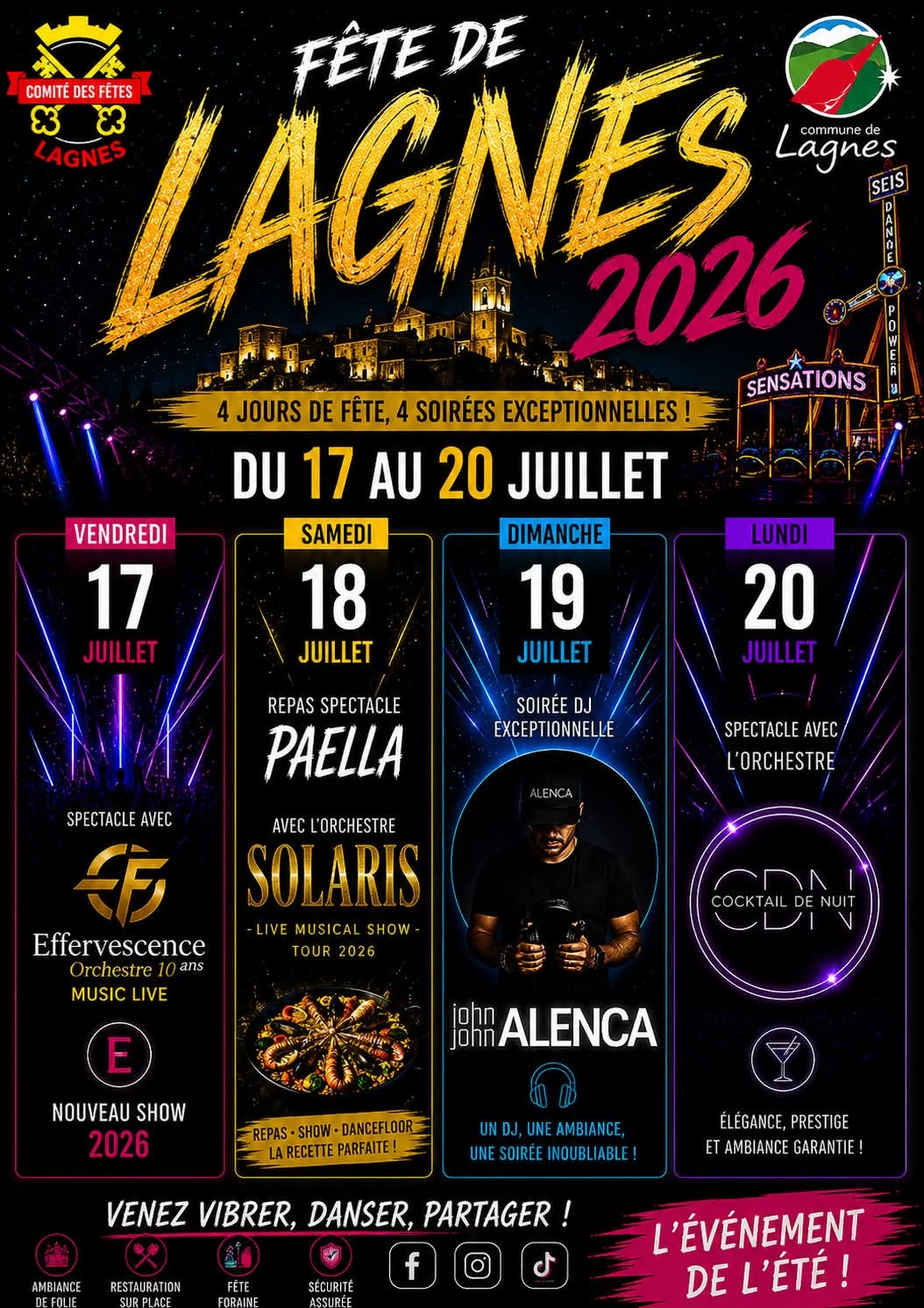 Fête de Lagnes 2026 Affiche de la Fête de Lagnes 2026 avec concerts, repas, concours et animations