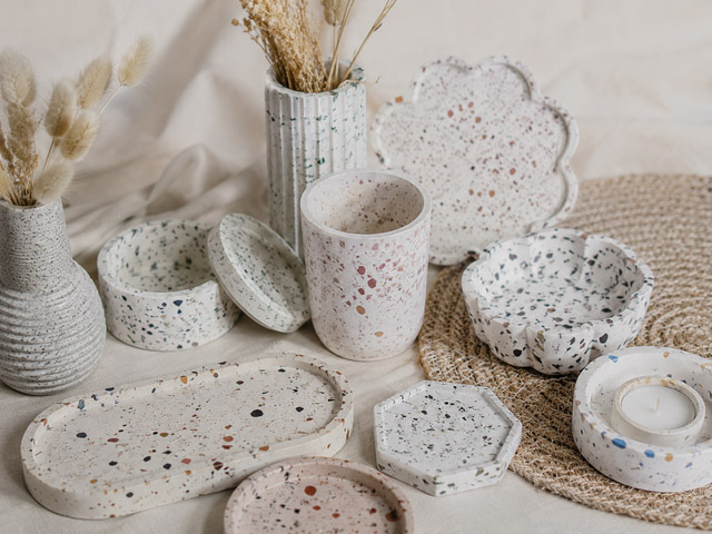 Objets décoratifs en jesmonite à réaliser lors d’un atelier créatif à Cavaillon
