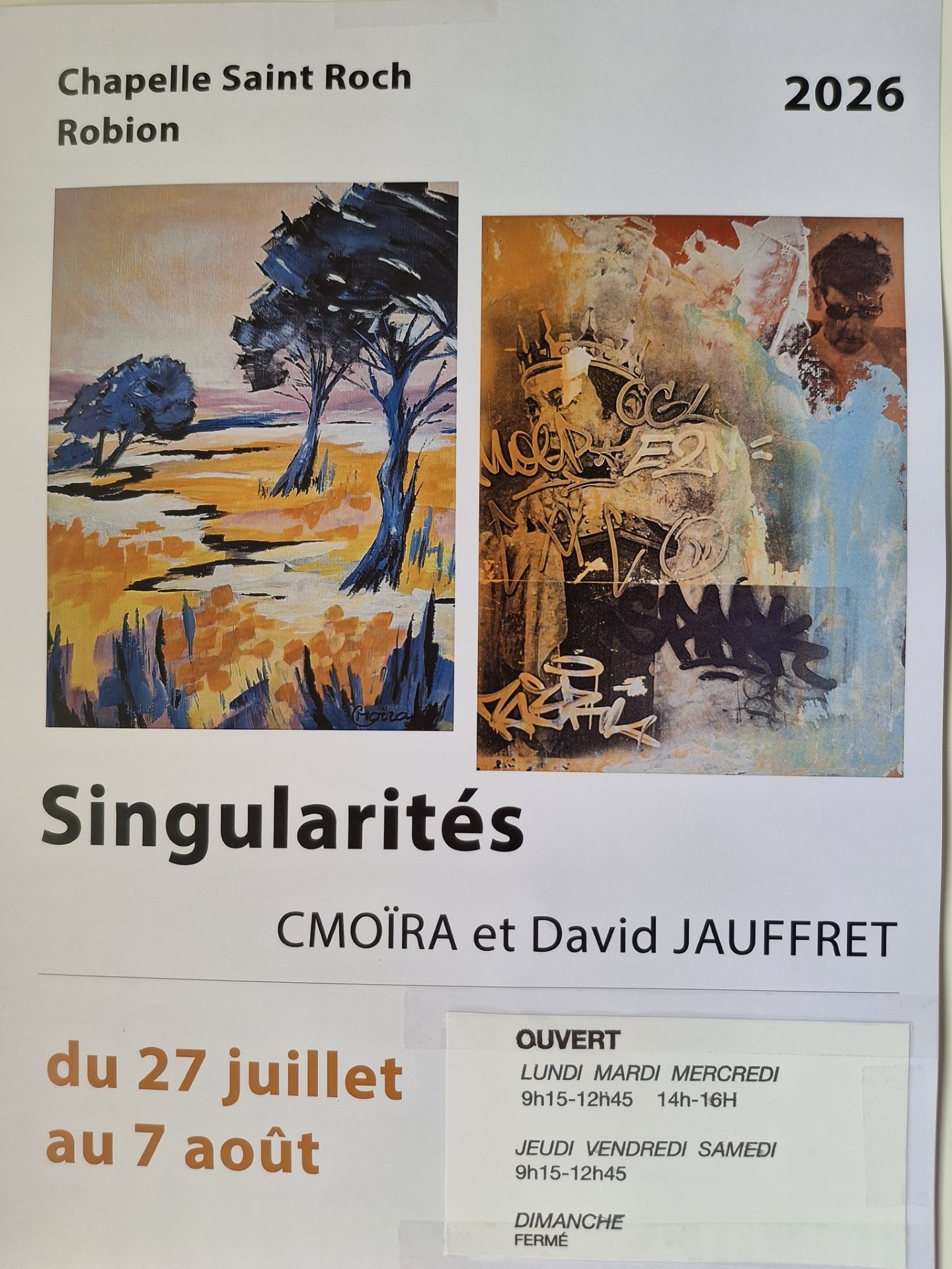 Singularités exposition à la Chapelle Saint Roch de Robion Exposition Singularités à Robion avec Cmoïra et David Jauffret, entre paysages lumineux, abstraction et art urbain