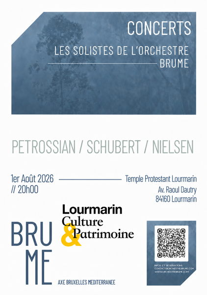 Affiche du concert des solistes de l’Orchestre BruMe à Lourmarin le 1er août 2026