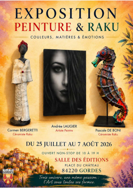 Exposition Peinture et Raku Affiche de l’exposition Peinture et Raku, couleurs, matières et émotion