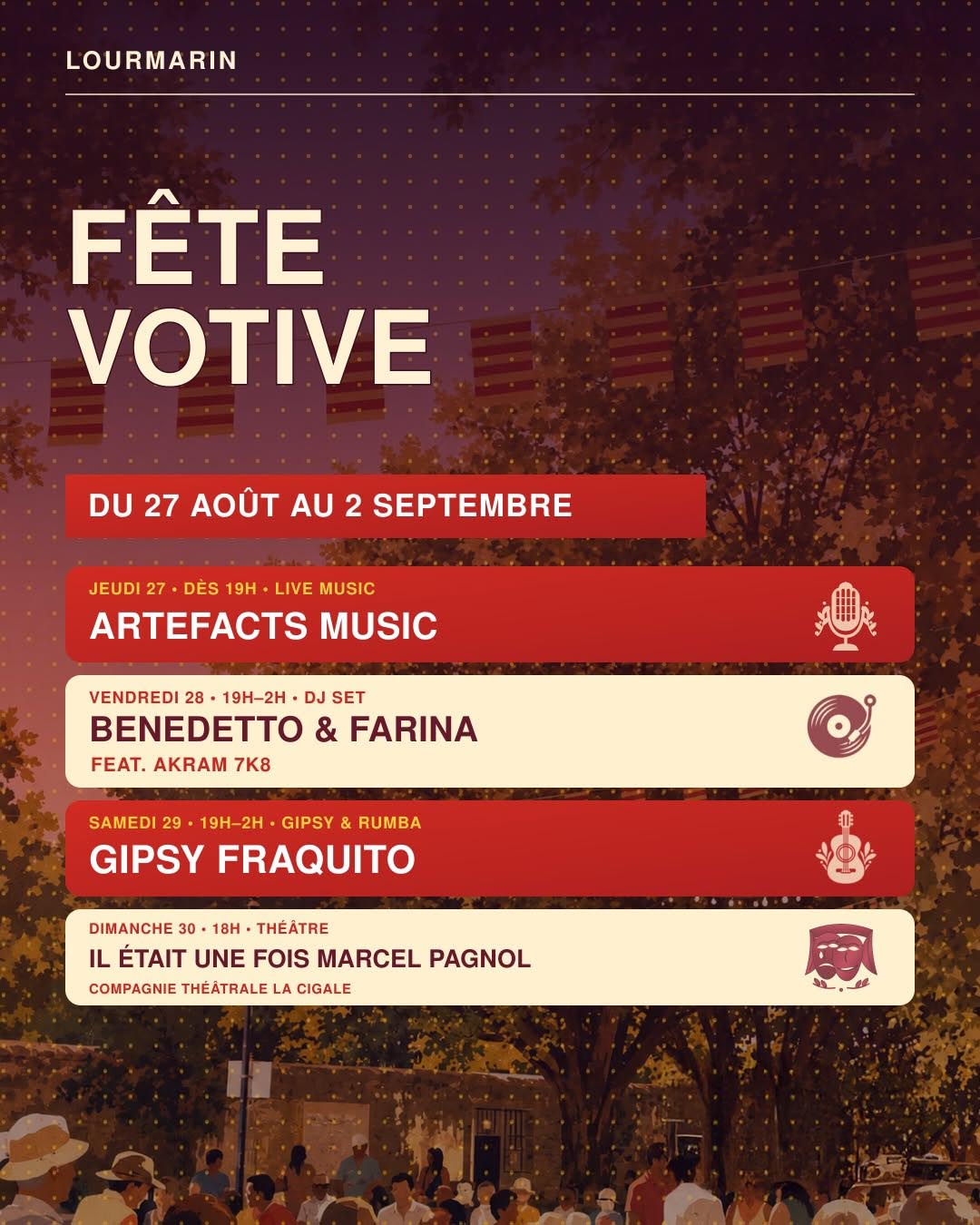 Fête votive de Lourmarin 2026 Programme de la Fête votive de Lourmarin du 27 août au 2 septembre 2026