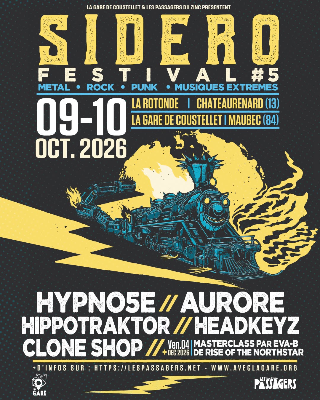 Visuel du SIDERO Festival #5 réunissant les groupes Aurore et Headkeyz à La Gare de Coustellet
