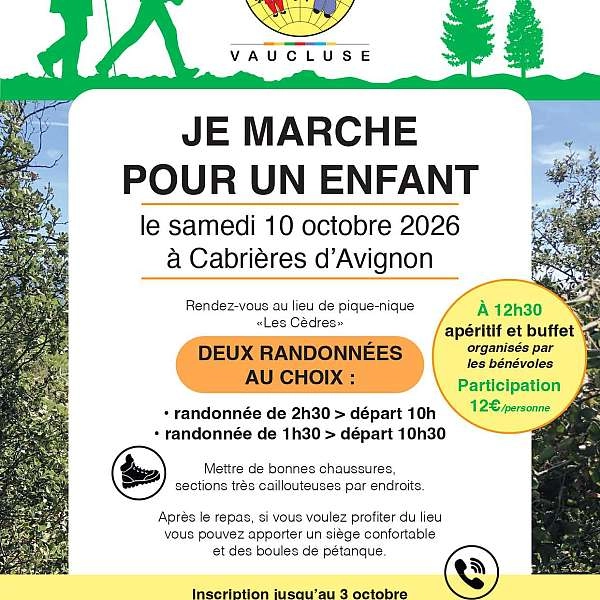 Je marche pour un enfant à Cabrières-d’Avignon - Randonnée solidaire