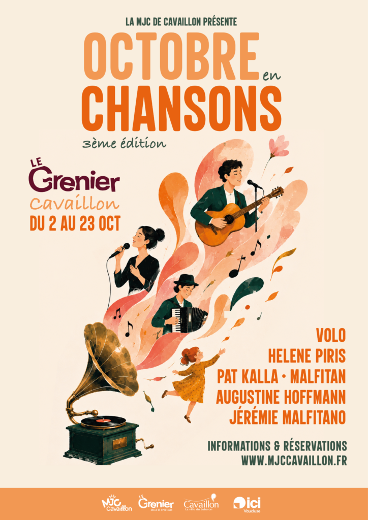 Affiche du festival Octobre en Chansons 2026 au Grenier de la MJC de Cavaillon