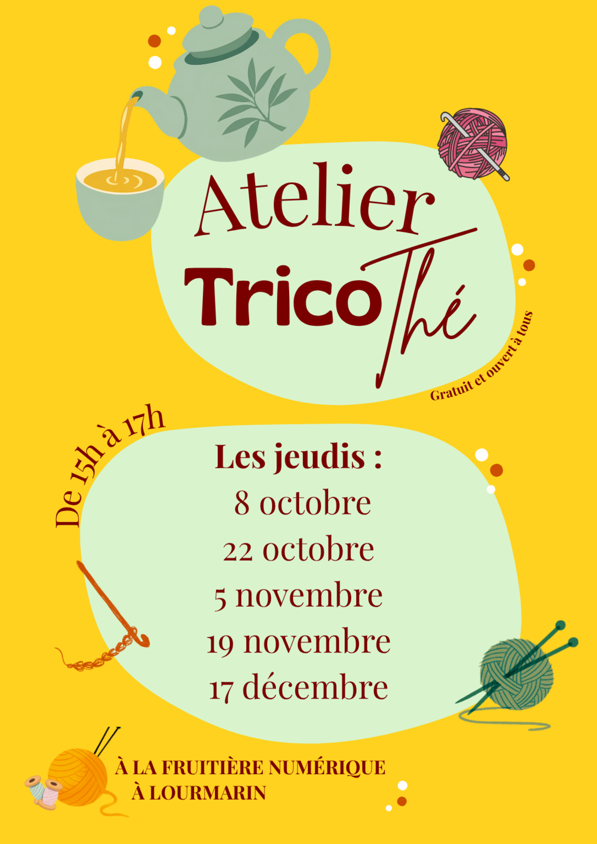 Atelier Trico Thé autour du tricot et du crochet à la Fruitière Numérique de Lourmarin