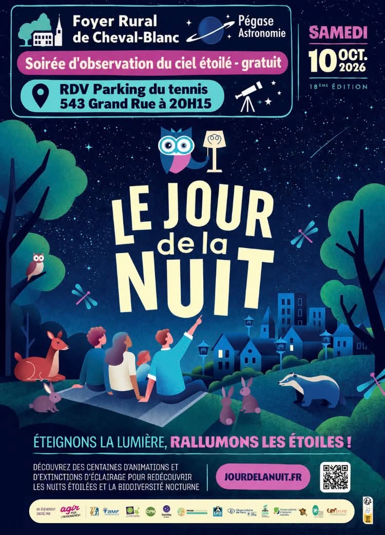 Le Jour de la Nuit à Cheval-Blanc Affiche du Jour de la Nuit à Cheval-Blanc, soirée d’observation du ciel étoilé