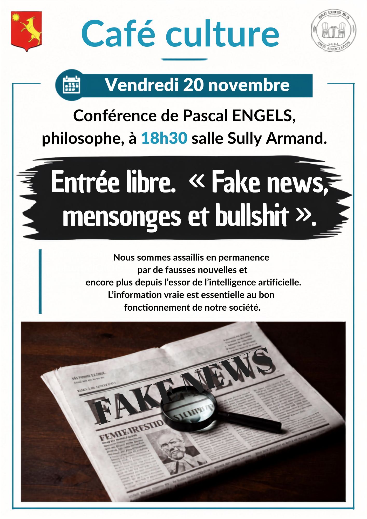 Fake news, mensonges et bullshit à Cabrières-d’Avignon Affiche de la conférence Fake news, mensonges et bullshit à Cabrières-d’Avignon