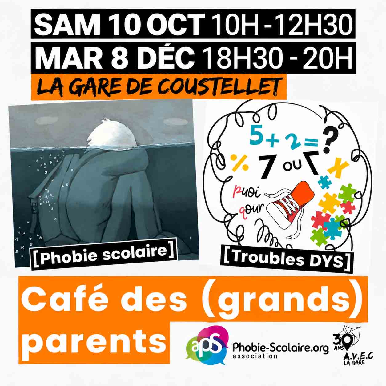 Affiche du Café des Grands Parents consacré à la phobie scolaire à La Gare de Coustellet