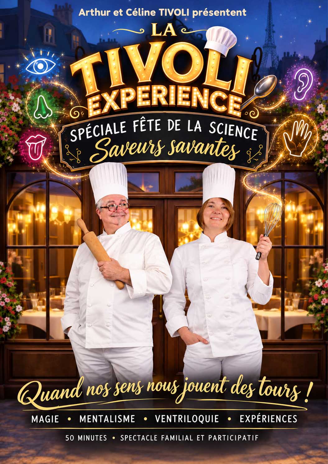 La Tivoli Expérience à la Fête de la science 2026 Arthur et Céline Tivoli dans le spectacle de magie Saveurs savantes à Cavaillon