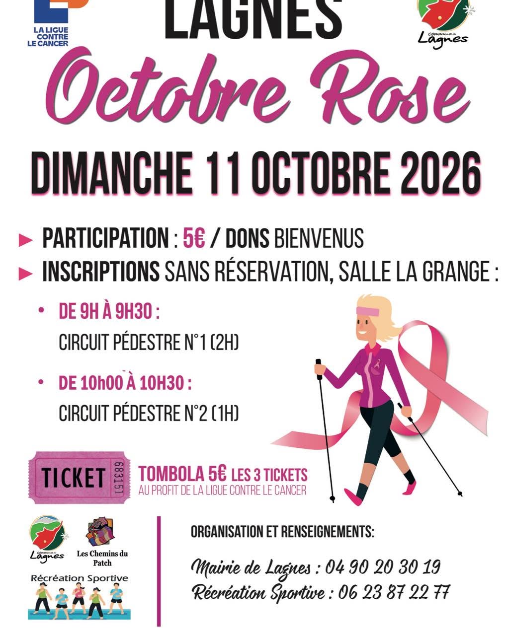 Octobre Rose 2026 à Lagnes Affiche de la marche solidaire Octobre Rose 2026 à Lagnes