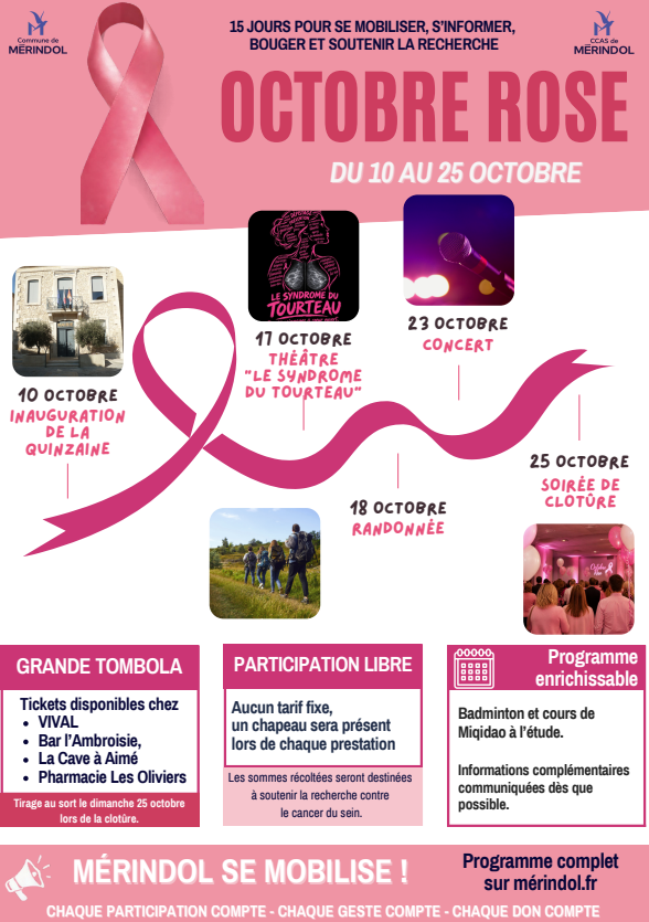 Octobre Rose à Mérindol 2026 Programme Octobre Rose à Mérindol du 10 au 25 octobre 2026