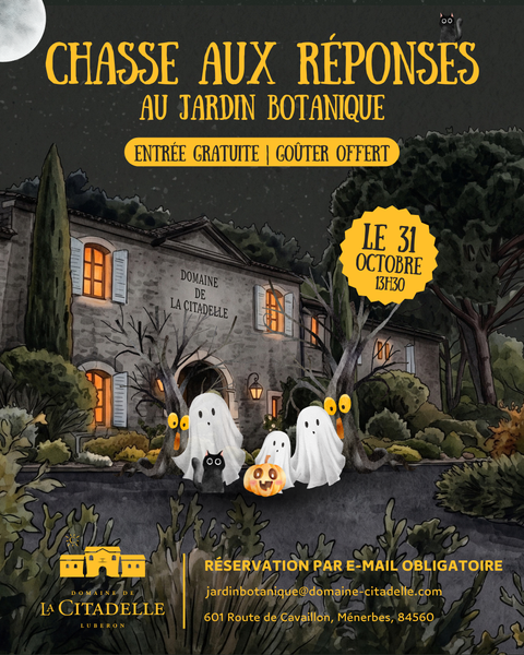 Halloween au Domaine de la Citadelle à Ménerbes Affiche de la chasse aux réponses d’Halloween au Jardin Botanique du Domaine de la Citadelle à Ménerbes