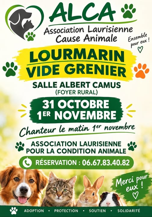 Vide-grenier pour la cause animale à Lourmarin Vide-grenier pour la cause animale organisé à l’Espace Albert Camus à Lourmarin