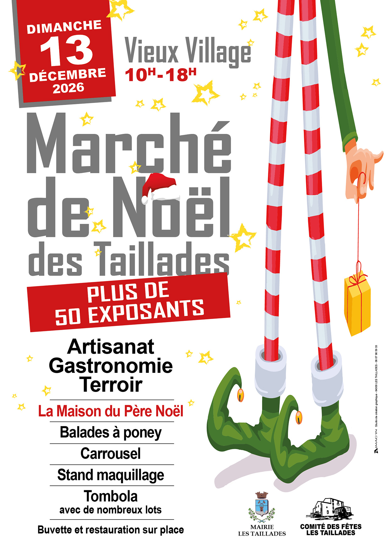 Affiche du marché de Noël des Taillades 2026 Affiche du marché de Noël des Taillades, organisé le 13 décembre 2026 dans le vieux village, avec plus de 50 exposants et des animations.